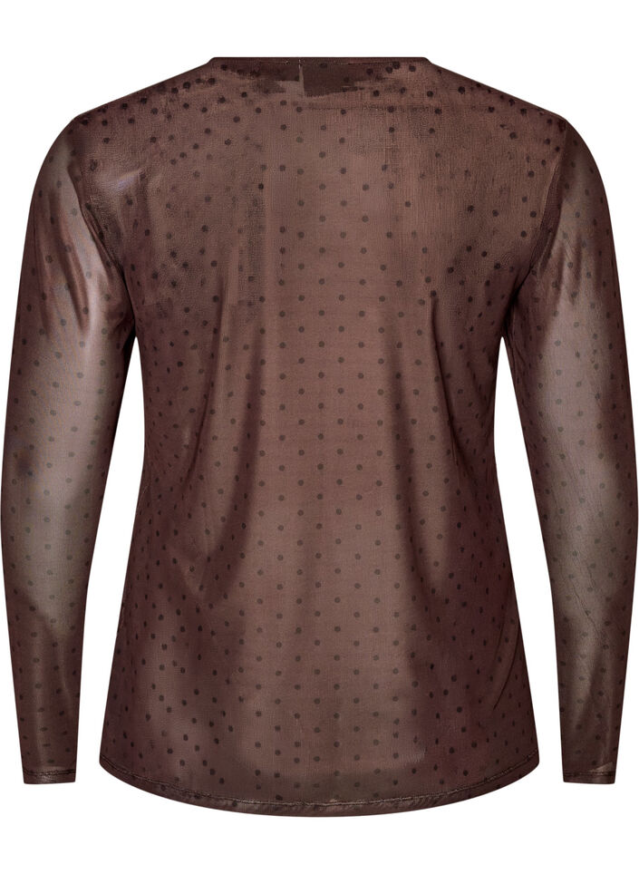 Mesh bluse med trykk, Brun, Packshot image number 1