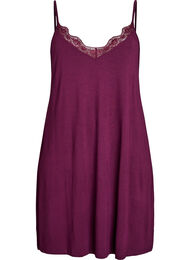 Nattkjole i viskose med blondekant, M&oslash;rk Bordeaux