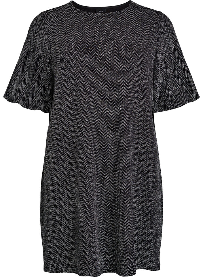 Kort kjole med glittermønster, Svart, Packshot image number 0