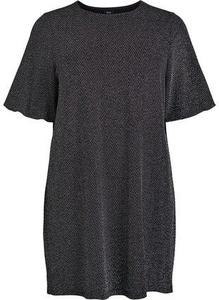 Zizzi Kort kjole med glittermønster, Svart, Packshot image number 0