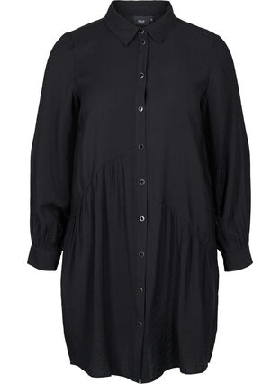 Ensfarget skjortekjole med A-form, Black, Packshot image number 0
