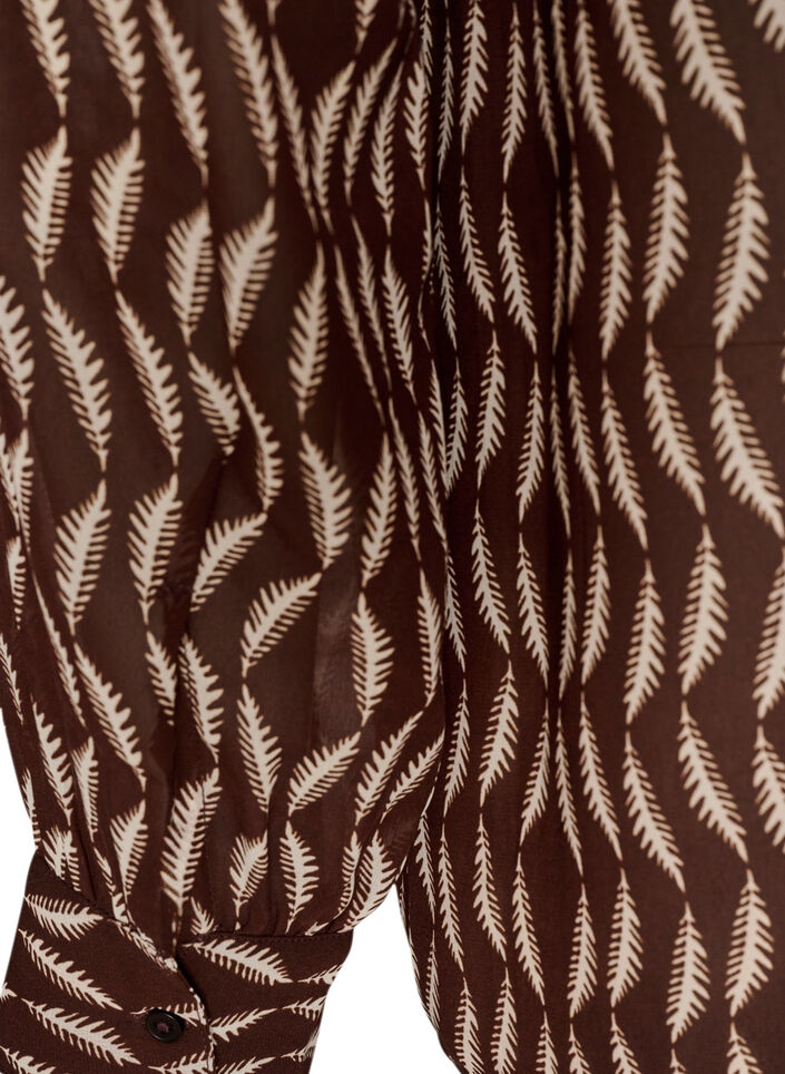 Bluse med heldekkende trykk og kort knappestolpe, Brun, Packshot image number 3