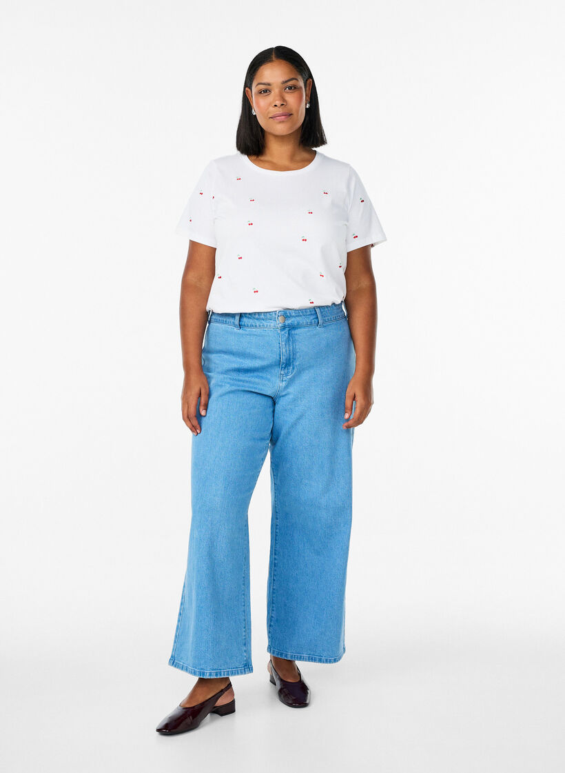 T-skjorte i &oslash;kologisk bomull med broderte motiv, Hvit, Model image number 1