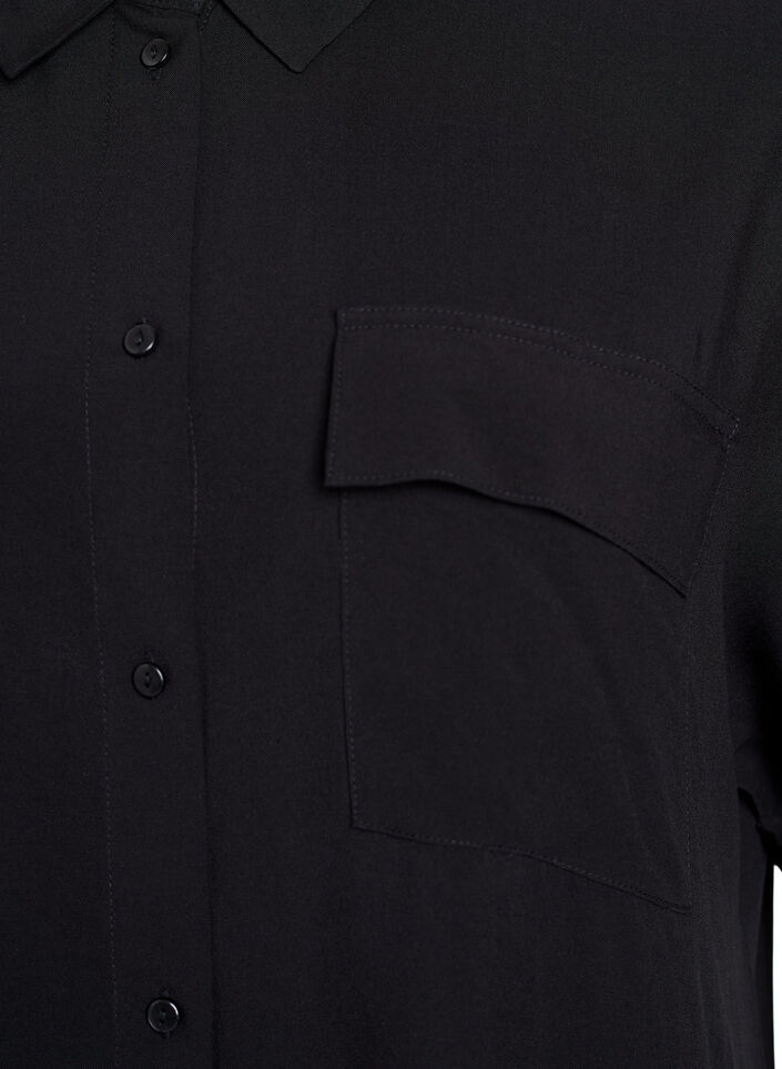 Lang skjortekjole med korte ermer, Svart, Packshot image number 2
