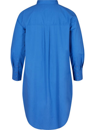 Lang bomullsskjorte med lomme på brystet, Dazzling Blue, Packshot image number 1