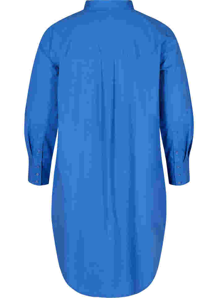 Lang bomullsskjorte med lomme på brystet, Dazzling Blue, Packshot image number 1