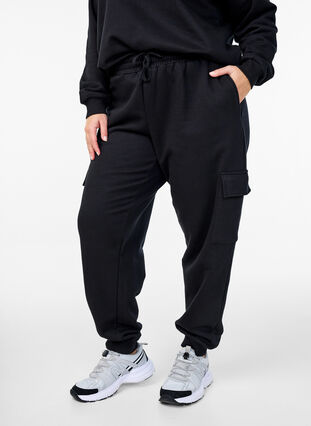 Zizzi Cargo-bukser i mykt gensermateriale, Black, Model image number 2