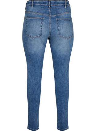 Sanna-jeans med supersmal passform og knappelukking, Blue denim, Packshot image number 1