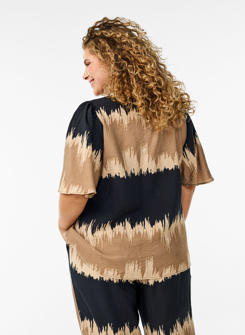 Bluse med vide ermer og grafisk trykk, Color Fade AOP, Model
