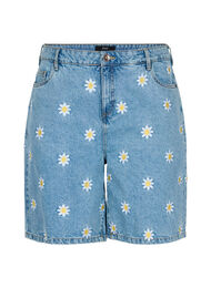 Mille shorts med høyt liv og broderte blomster , Light Blue Flower