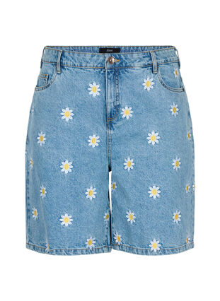Mille shorts med høyt liv og broderte blomster , Light Blue Flower, Packshot image number 0