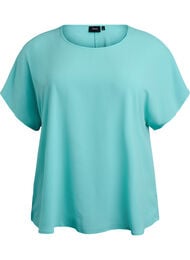 Bluse med korte ermer og rund hals, Blå