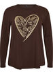 Bomulls-pyjamatopp med hjertetrykk, Brun, Packshot image number 0
