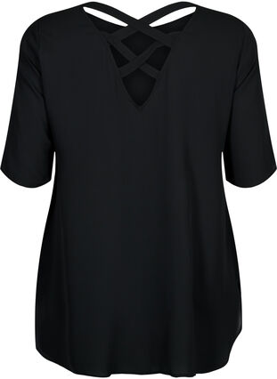 Bluse med kryssdetaljer på baksiden, Black, Packshot image number 1