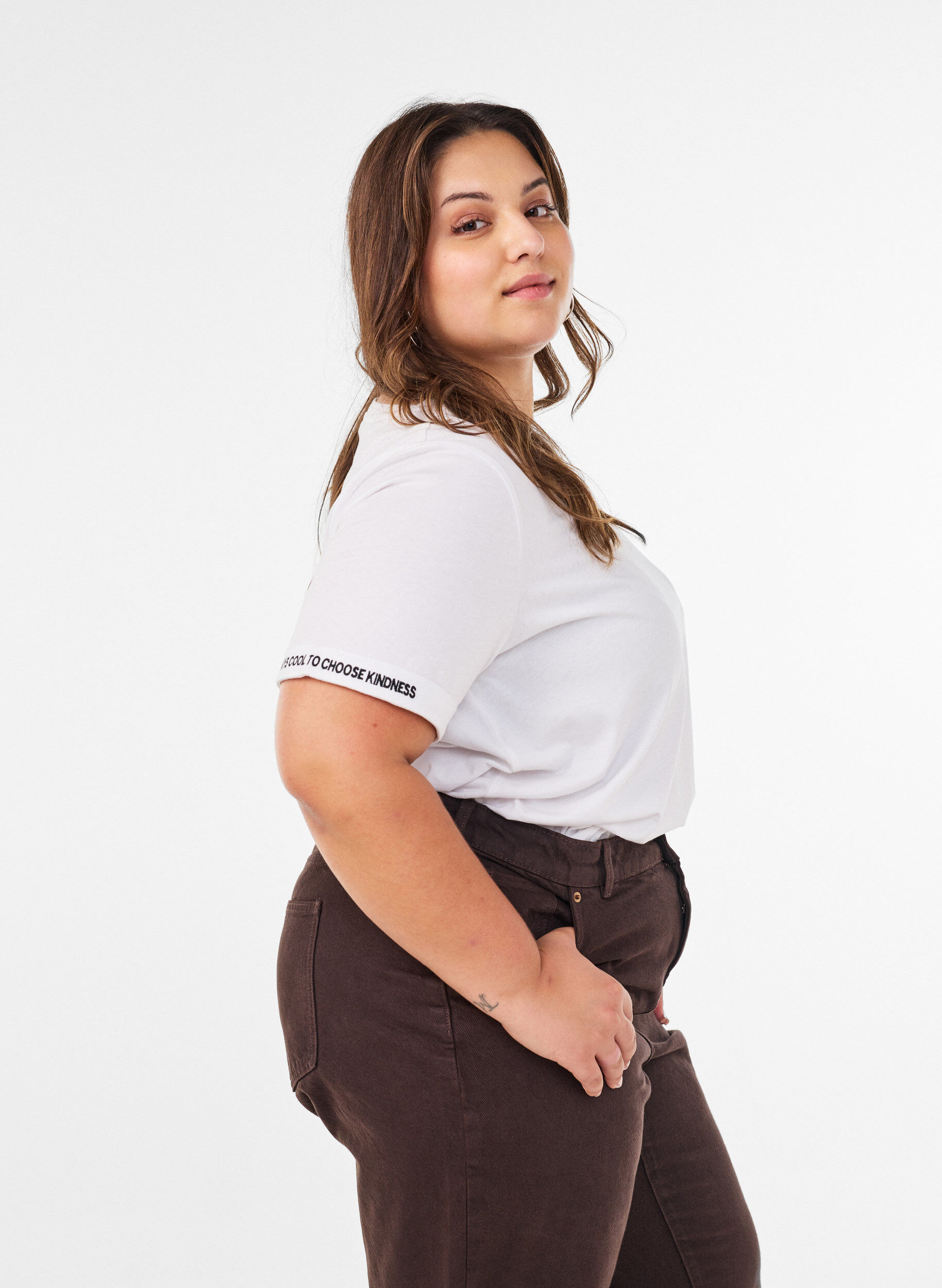 ZizziT-skjorte i bomull med tekstbroderi, Hvit, Model image number 3