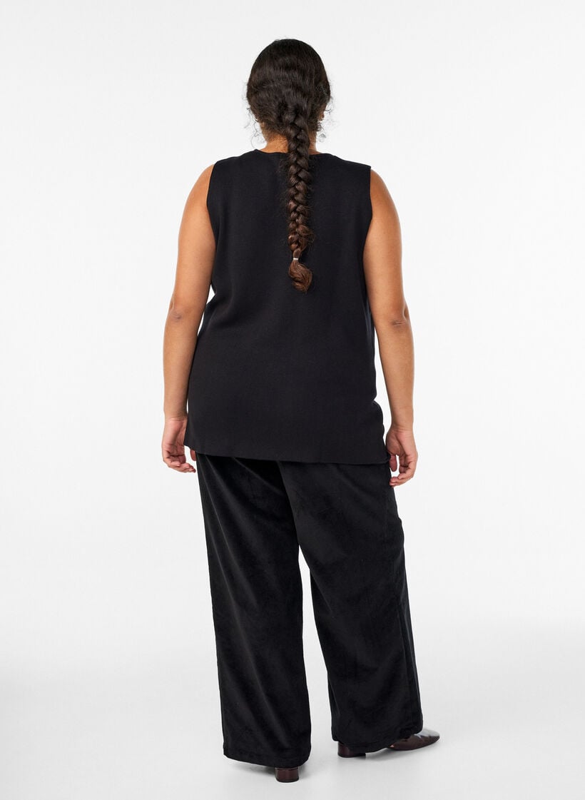 Cordfløyelsbukser med høy midje og vide ben, Svart, Model image number 1