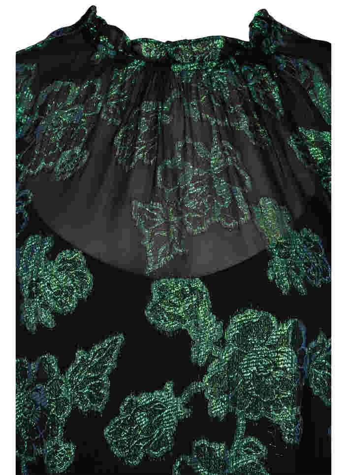 Blomstrete kjole i viskose med lurex struktur, Black w. Green Lurex, Packshot image number 2