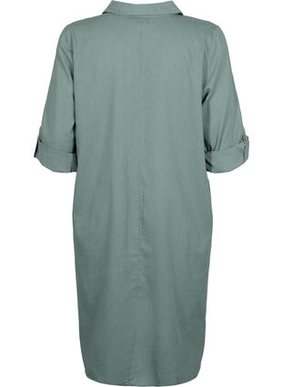 Stripet kjole i bomull og lin, Balsam Green, Packshot image number 1