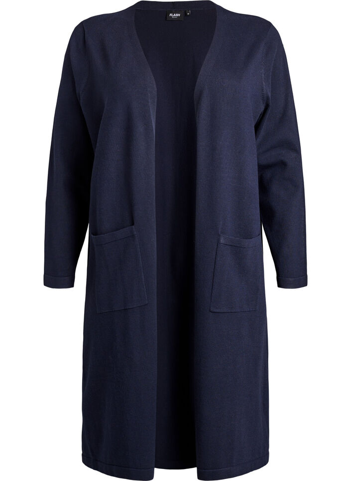 Lang, &aring;pen cardigan med lommer, Bl&aring;, Packshot image number 0