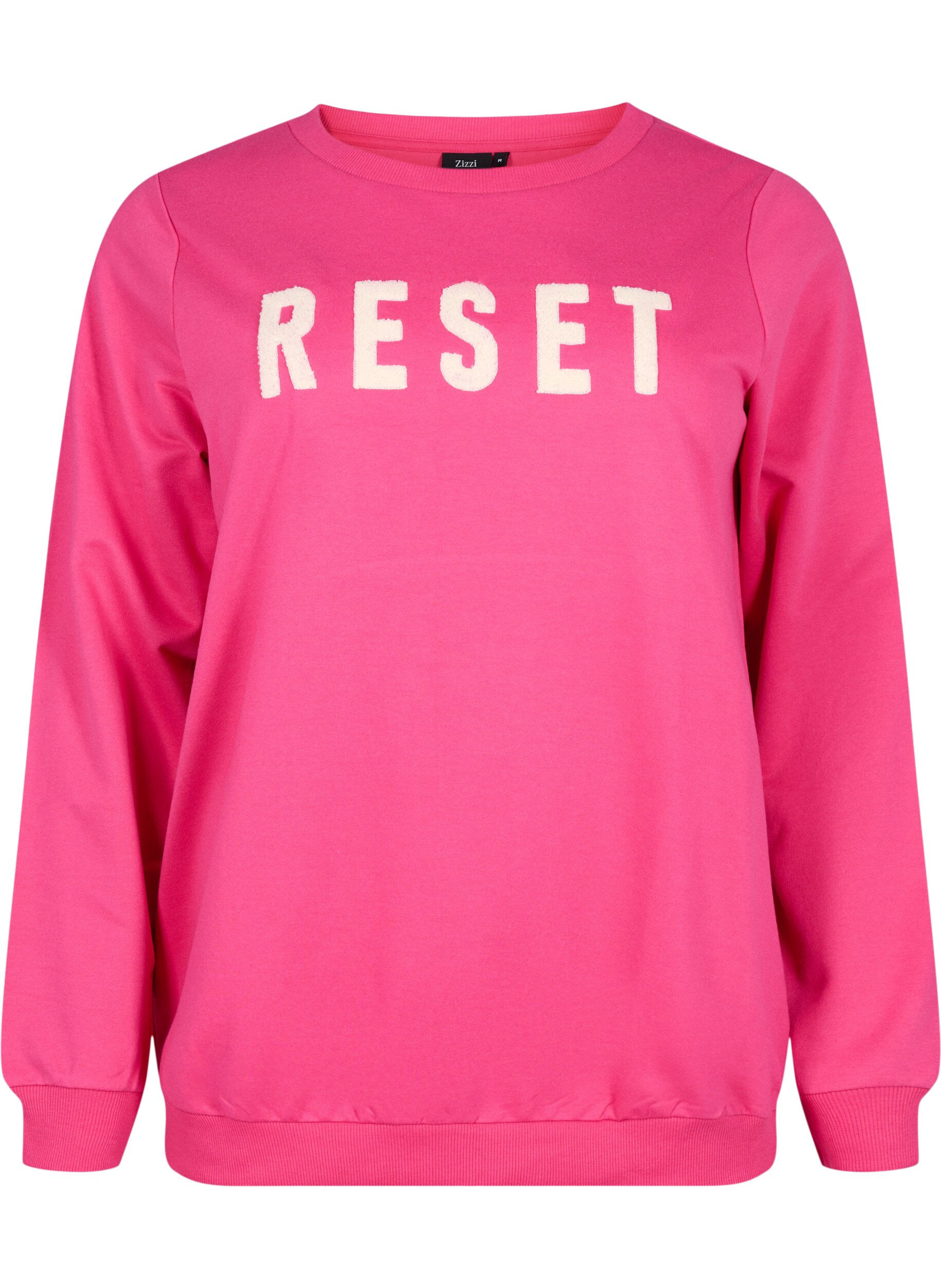 Zizzi Sweatshirt med tekst, Fuchsia P. W. Reset, Packshot image number 0