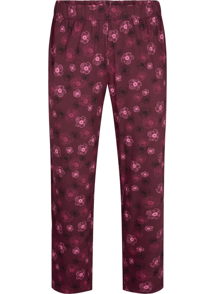 Bomull Pyjamas bukser med utskrift, M&oslash;rk Bordeaux, Packshot image number 0