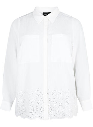 Zizzi Skjorte i viskose med broderi anglaise, Bright White, Packshot image number 0