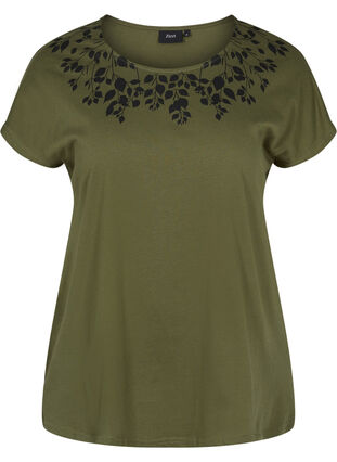 T-skjorte i bomull med mønster, Ivy Green Mel Leaf, Packshot image number 0