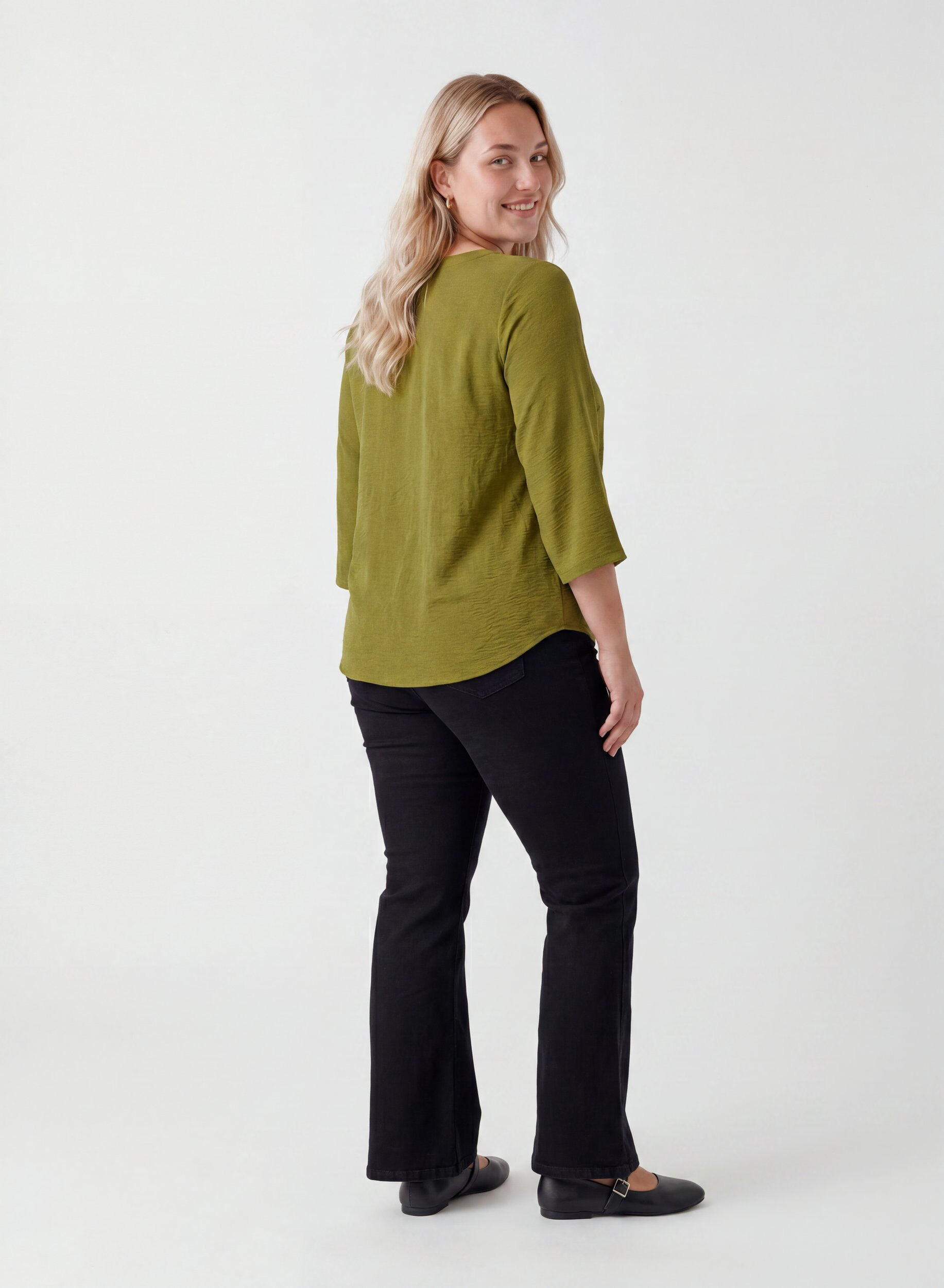 ZizziBluse med 3/4 ermer, Gr&oslash;nn, Model image number 2