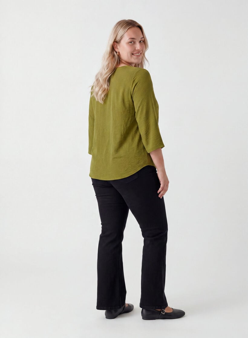 Bluse med 3/4 ermer, Gr&oslash;nn, Model image number 2