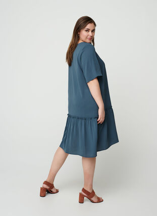 Kort kjole med volangkant, Dark Slate, Model image number 1