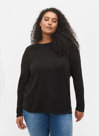 Strukturmønstret strikkegenser med rund hals, Black, Model