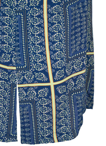 Lang viskoseskjorte med mønster, Blue Patch AOP, Packshot image number 3