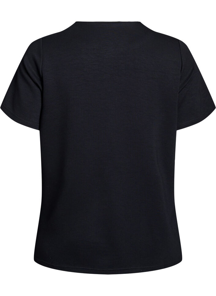 Kortermet bluse med knappestolpe, Svart, Packshot image number 1