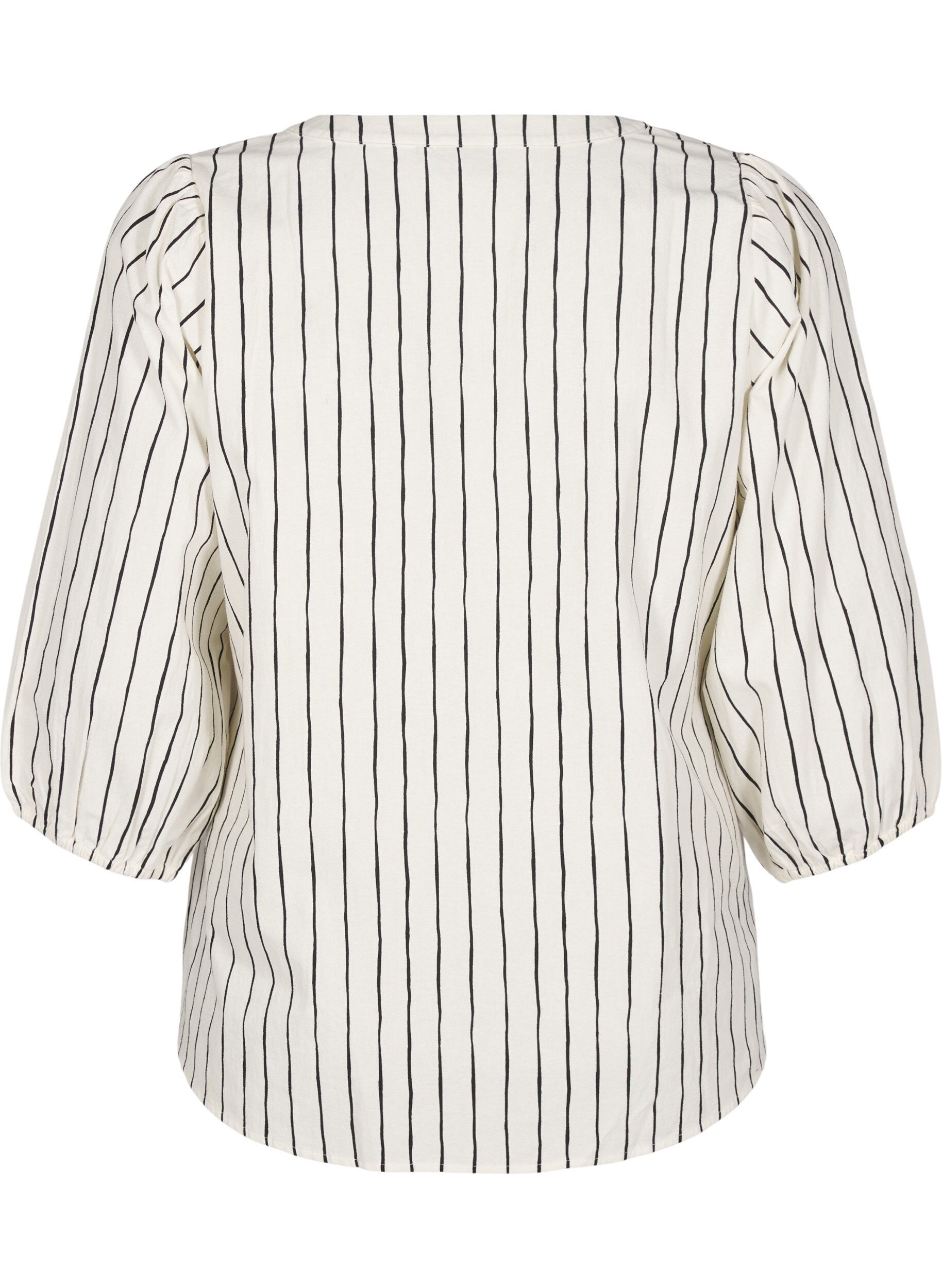 Zizzi 3/4 ermet bomullsbluse med striper, Eggnog Black Stripe, Packshot image number 1