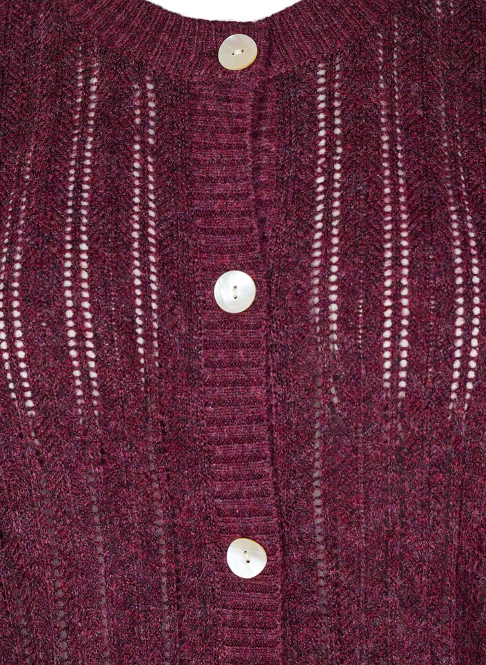 Strikket cardigan med åpent mønster, Fig Mel., Packshot
