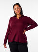 Strikkebluse med krage og flettemønster, Mørk Bordeaux, Model image number 0