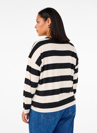 Zizzi Langermet bluse med striper, Bl. Beige Mel.Stripe, Model image number 1