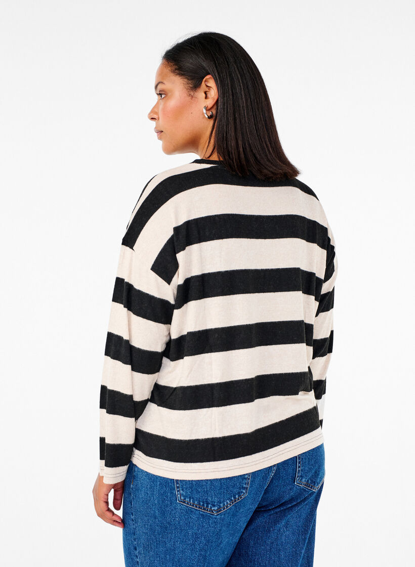 Langermet bluse med striper, Bl. Beige Mel.Stripe, Model image number 1