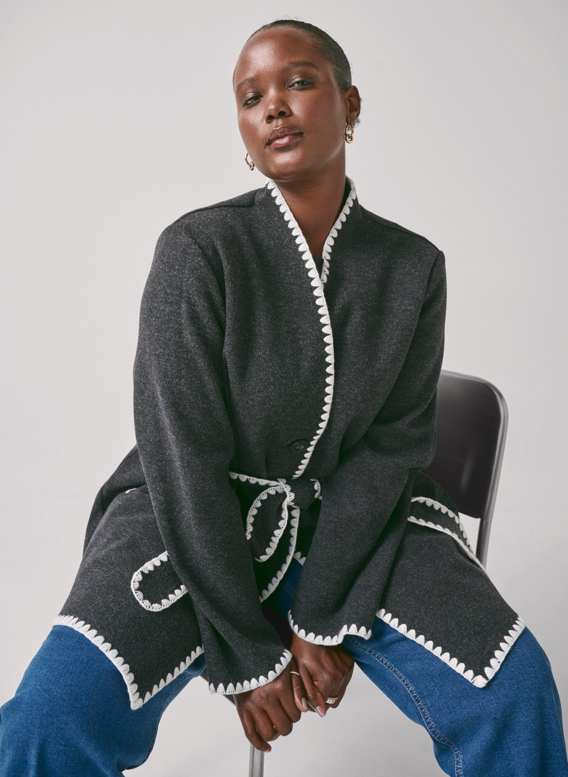 Zizzi Jakke med kontrastfargede kanter, Dark Grey Melange, Image image number 0