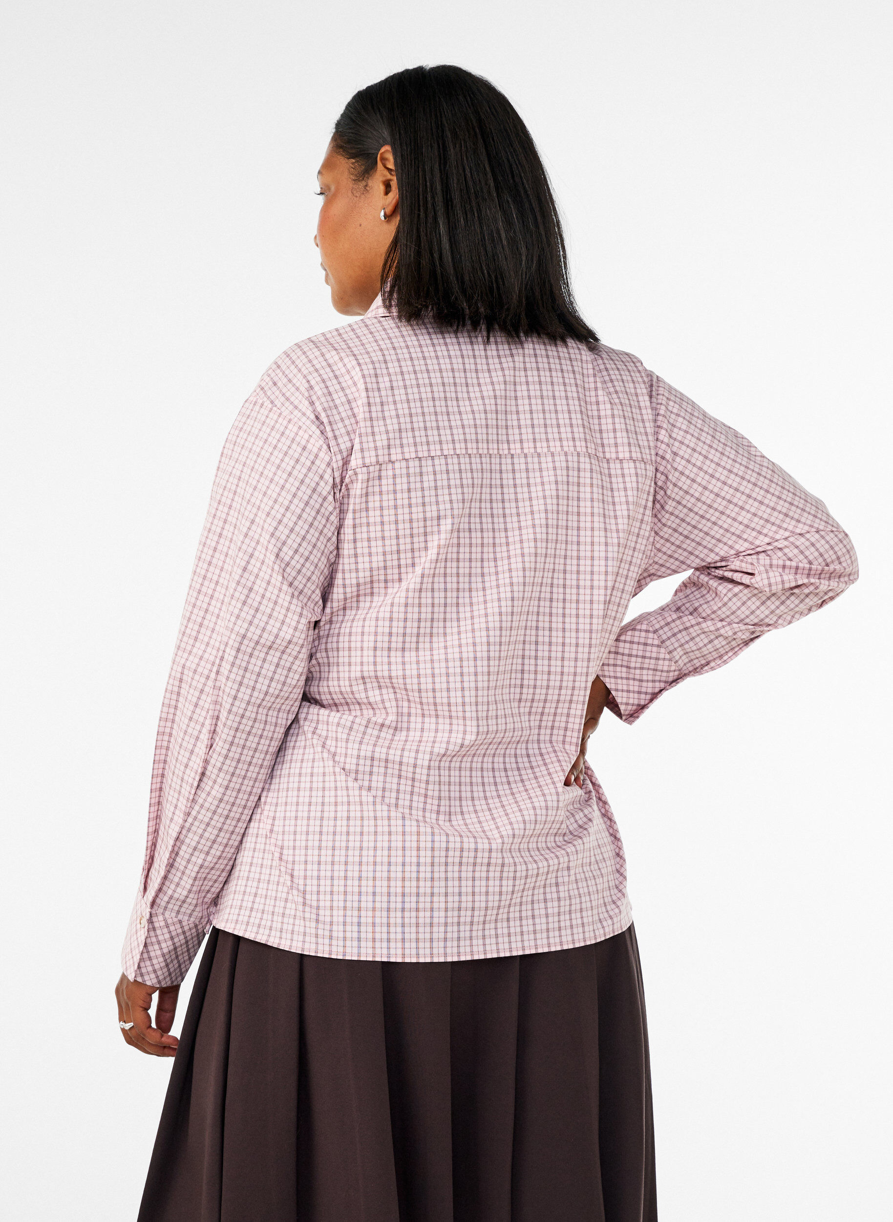 ZizziLoose fit rutete skjorte med knytebelte, Rosa, Model image number 2