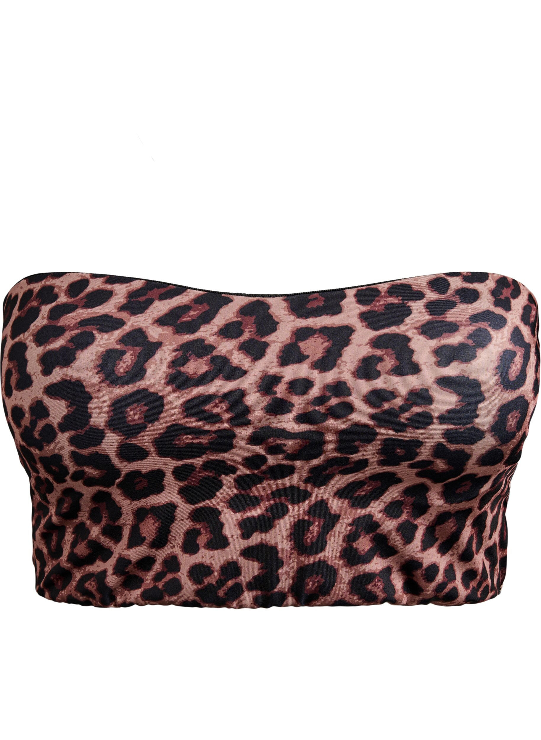 Zizzi Leopardm&oslash;nstret bandeau bikinitopp, Beige, Packshot image number 0