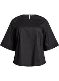 Bluse med stikningsdetaljer og 3/4-ermer, Svart