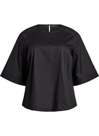Bluse med stikningsdetaljer og 3/4-ermer, Svart Bluse med stikningsdetaljer og 3/4-ermer