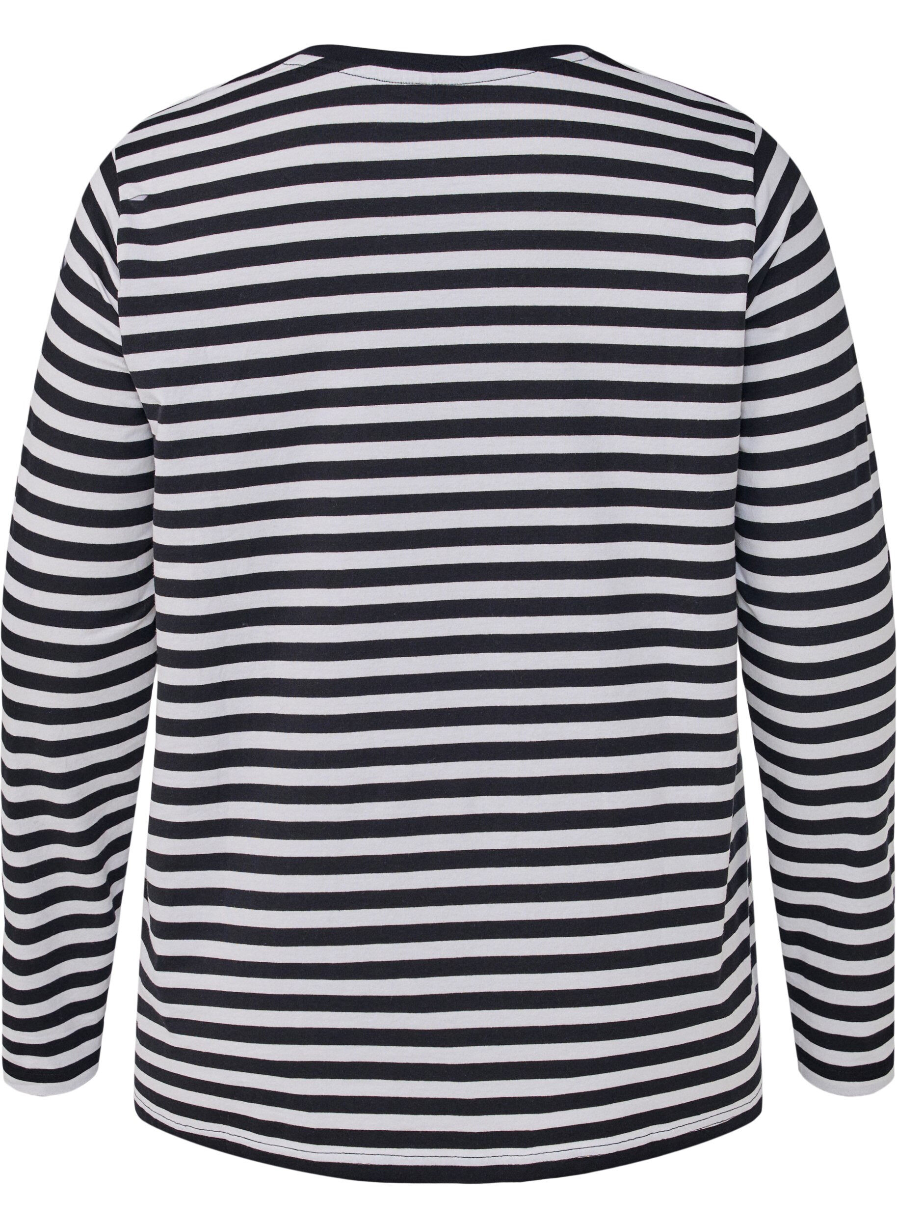 Zizzi Stripete bluse med motiv, White w.Black Stripe, Packshot image number 1