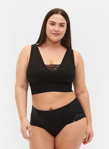 Sømløs BH med blonder, Black, Model image number 2