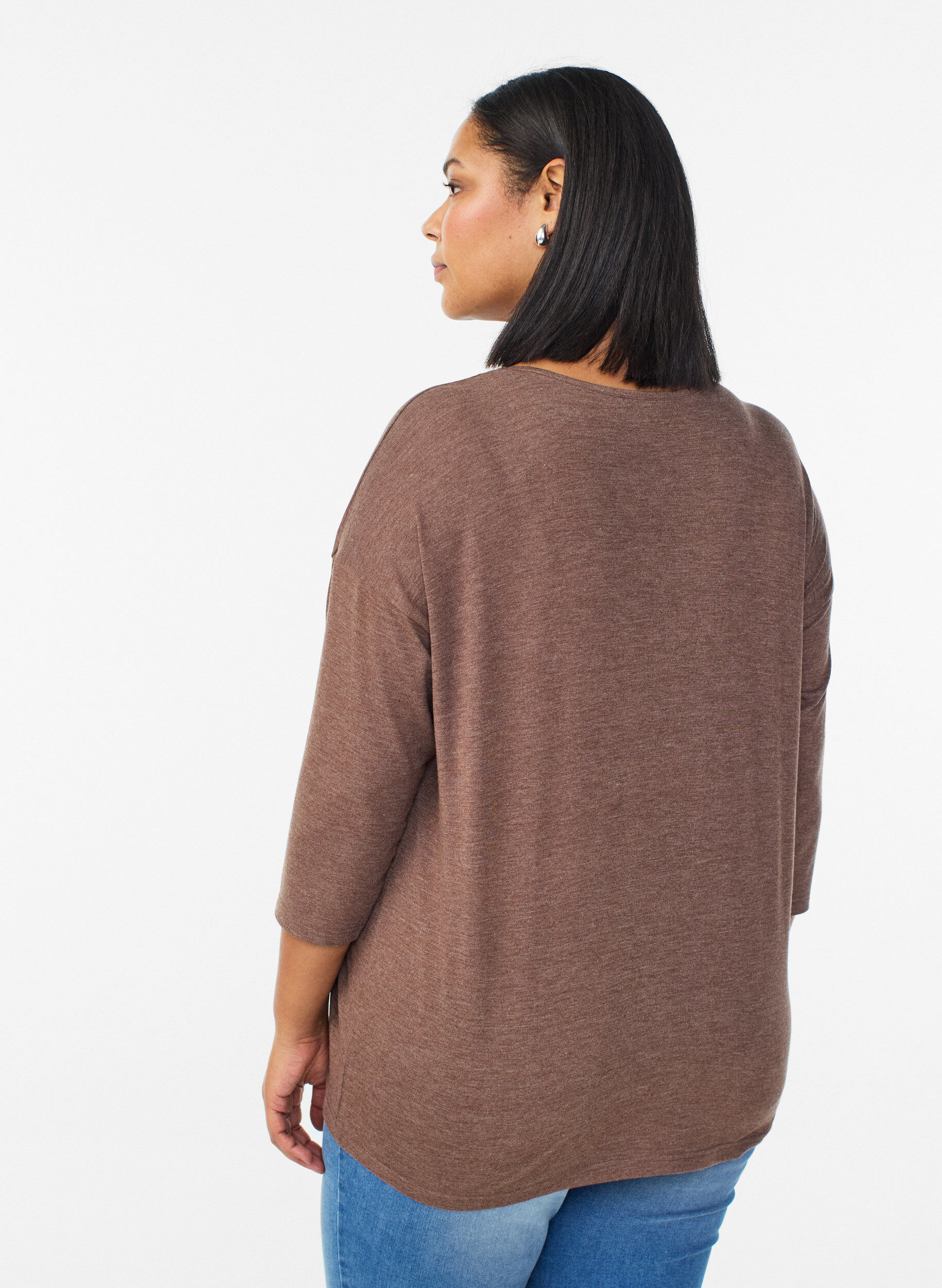 ZizziJersey bluse med 3/4 ermer, Brun, Model image number 2