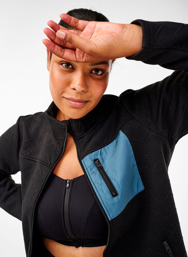 Zizzi Sporty fleecejakke med lommer, Svart, Image image number 0