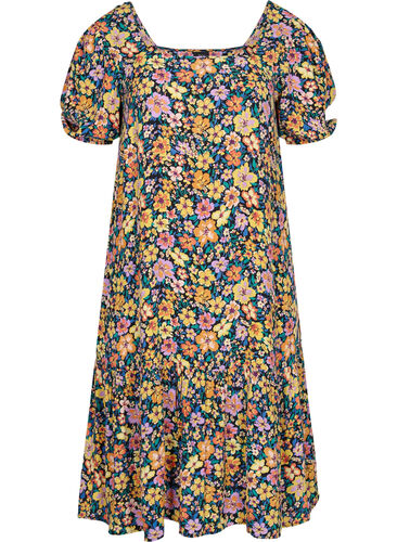 Blomstrete midikjole i viskose , Multi Flower AOP, Packshot image number 0