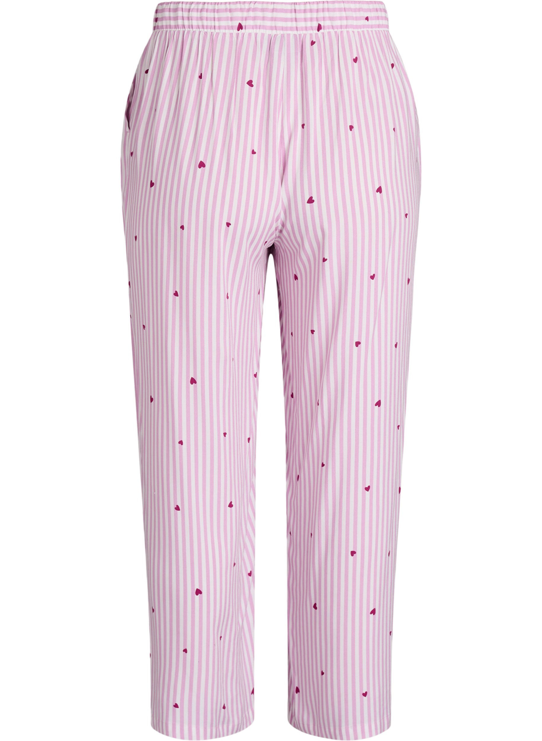 ZizziLoose fit nattbukser med striper og hjerter, Rosa, Packshot image number 1