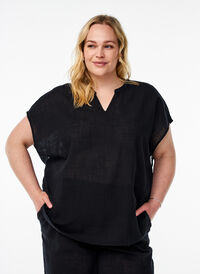 FLASH - Løs bluse med cap-ermer, Svart FLASH - Løs bluse med cap-ermer, Svart, Model